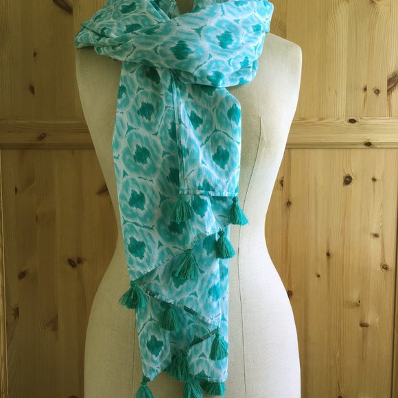 Aqua Scarf Shawl Bathing Suit Coverup 100% Cotton - Picture 2 of 7